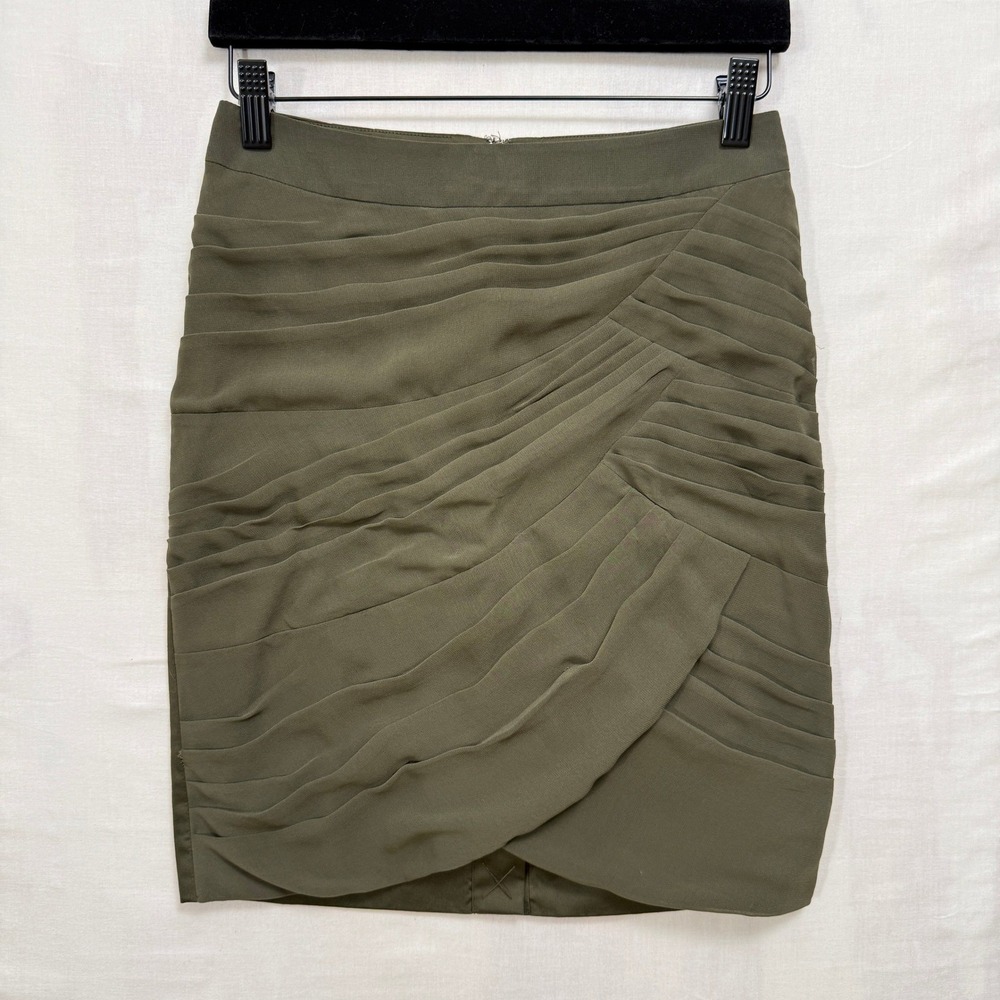 Banana Republic Skirt Womens Olive Green Pleated Draped Front Pencil Mini Skirt
